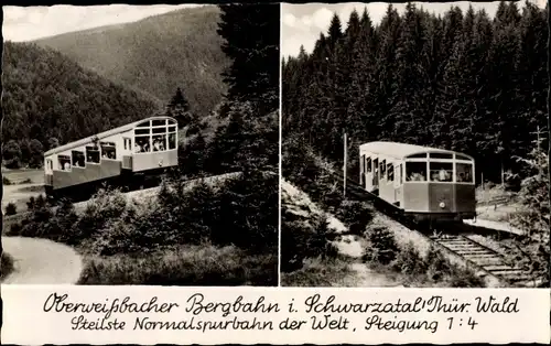 Ak Oberweißbacher Bergbahn im Schwarzatal, Thüringen, Steigung 1 zu 4