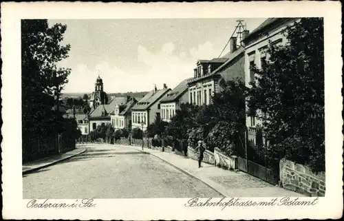 Ak Oederan Sachsen, Bahnhofstraße mit Postamt