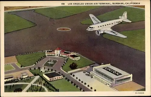 Ak Burbank Kalifornien USA, Los Angeles Union Air Terminal, TWA DC 2