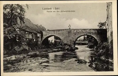 Ak Lądek Zdrój Bad Landeck Schlesien, Partie an der Johannisbrücke