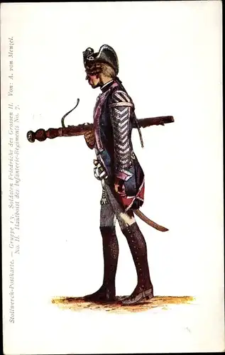 Künstler Ak Menzel, Adolph, Stollwerck Schokolade, Hautboist, Infanterie Regiment No. 7