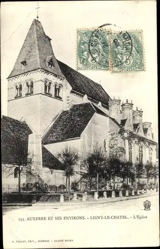 Ak Ligny le Chatel Yonne, L'Eglise, Denkmal