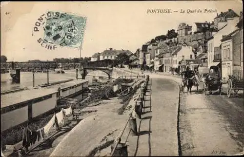 Ak Pontoise Val d'Oise, Quai du Pothuis, pont