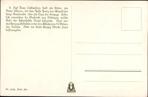Künstler Ak Klein, E., Lichtenstein, Roman von Wilhelm Hauff, Georg von Sturmfeder