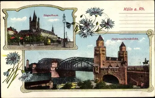 Ak Köln am Rhein, Stapelhaus, Hohenzollernbrücke