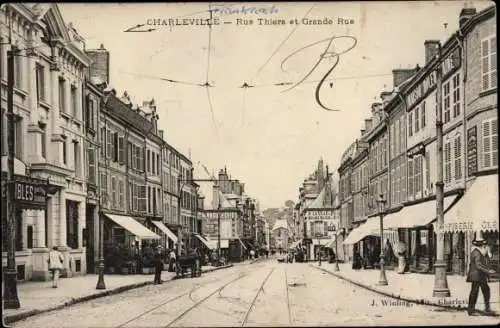 Ak Charleville Mézières Ardennes, Rue Thiers et Grande Rue