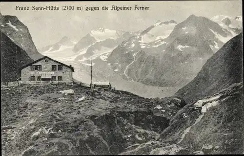 Ak Tirol Österreich, Franz Senn Hütte gegen die Alpeiner Ferner