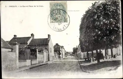 Ak Presles Val d'Oise, Rue et Place de la Croix