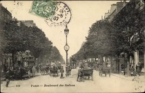 Ak Paris IX., Boulevard des Italiens, Kutschen