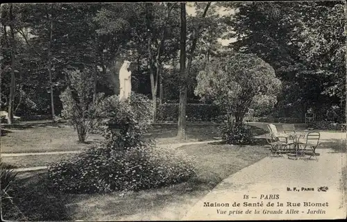 Ak Paris XV., Maison de Sante de la Rue Blomet, vue prise de la Grande Allee, Jardin