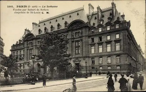 Ak Paris V., La Sorbonne, Fondée par Robert de Sorbon, chapelain de St. Louis