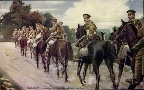 Künstler Ak Hussards Anglais allant au front, Britische Soldaten auf dem Weg zur Front