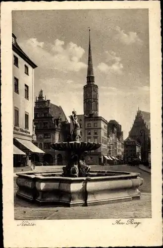 Ak Nysa Neisse Schlesien, Am Ring, Brunnen