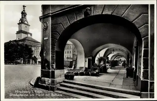 Ak Jelenia Góra Hirschberg Riesengebirge Schlesien, Strickerlaube, Markt, Rathaus