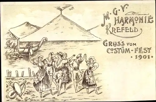 Litho Krefeld am Niederrhein, MGV Harmonie, Kostümfest 1901