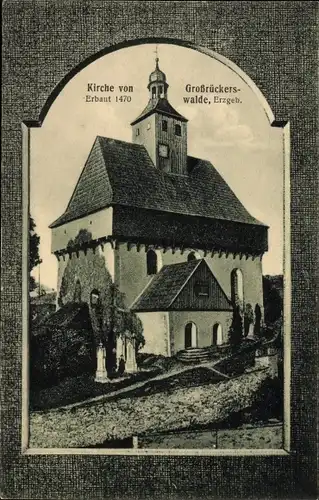 Passepartout Ak Großrückerswalde im Erzgebirge, Kirche, erbaut 1470