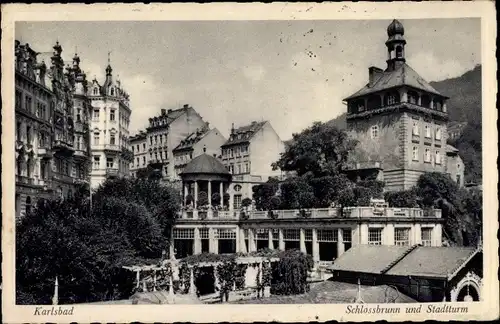 Ak Karlovy Vary Karlsbad Stadt, Schlossbrunn, Stadtturm