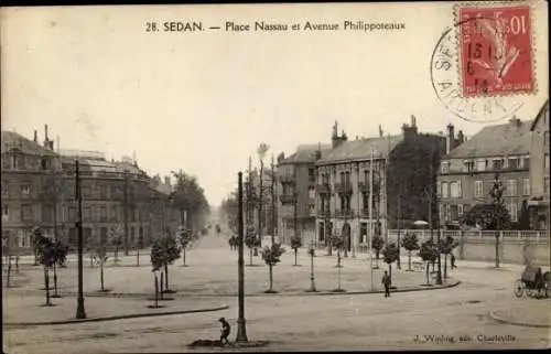 Ak Sedan Ardennes, Place Nassau, Avenue Philippoteaux