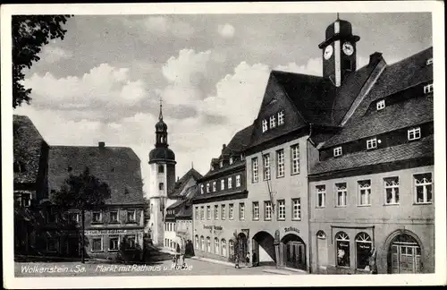 Ak Wolkenstein im Erzgebirge, Markt, Rathaus, Kirche