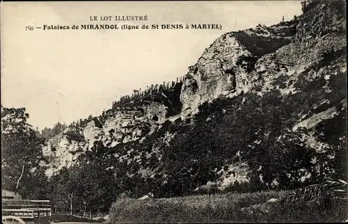 Ak Falaises de Mirandol, ligne de St. Denis à Martel