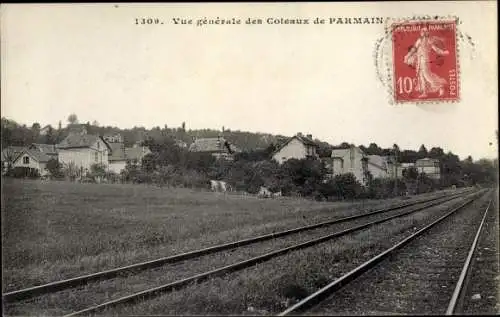 Ak Parmain Val d'Oise, Vue générale des Coteaux de la ville, route de chemin de fer