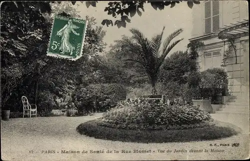 Ak Paris XV., Maison de Sante de la rue Blomet, jardin devant la maison