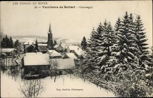Ak Giromagny Territoire de Belfort, Blick auf den Ort, Winteransicht, Kirche