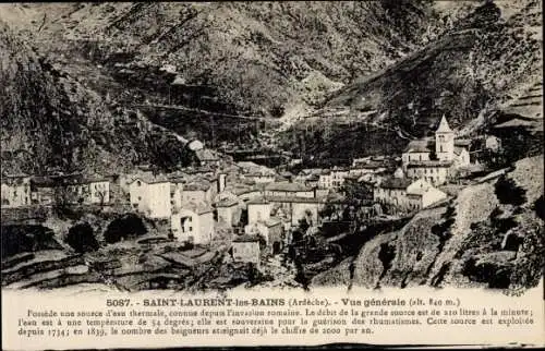 Ak Saint Laurent les Bains Ardèche, Vue générale, Blick auf den Ort
