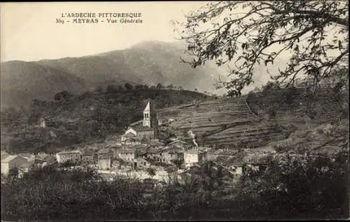 Ak Meyras Ardèche, Vue générale, Blick auf den Ort