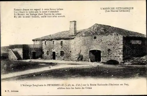 Ak Peyrebeille Ardèche, L'Auberge Sanglante sur la Route Nationale d'Aubenas au Puy