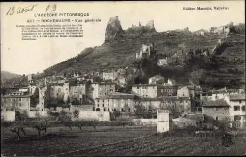 Ak Rochemaure Ardèche, Vue générale, Blick auf den Ort, Ruinen