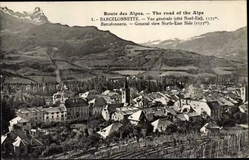 Ak Barcelonnette Alpes de Haute Provence, Vue générale, cote Nord Est