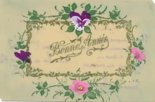 Zelluloid Ak Glückwunsch Neujahr, Blumen