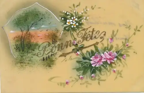Zelluloid Ak Glückwunsch, Blumen