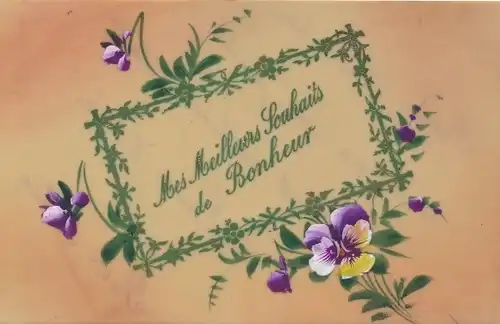 Zelluloid Ak Glückwunsch, Blumen, Kitsch