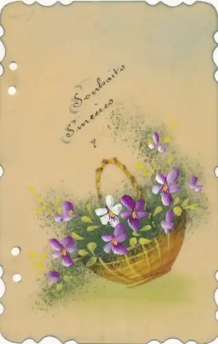 Zelluloid Ak Glückwunsch, Blumenkorb