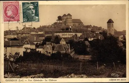 Ak Gourdon Lot, Vue Générale, le Château