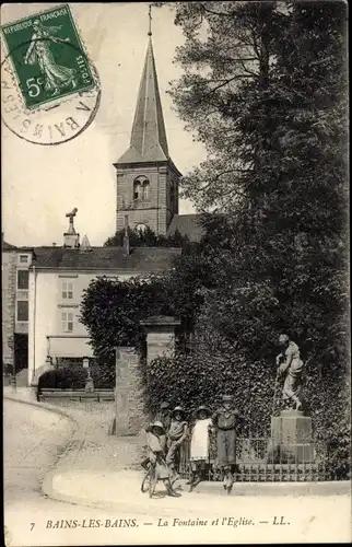 Ak Bains les Bains Vosges, Fontaine, Eglise