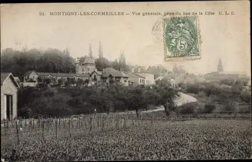 Ak Montigny les Cormeilles Val d'Oise, Vue générale, prise du bas de la Cote