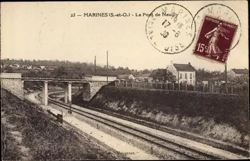 Ak Marines Val d'Oise, Le Pont de Neuilly, route de chemin de fer