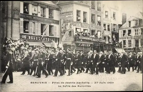 Ak Beauvains Oise, Fetes de Jeanne Hachette 1909, Defile des Autorites, Geschäfte