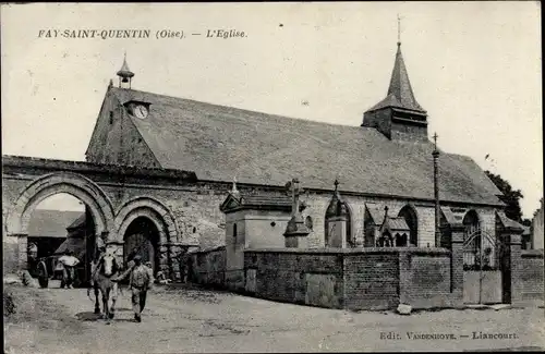 Ak Fay Saint Quentin Oise, L'Eglise, Pferd, Kirche