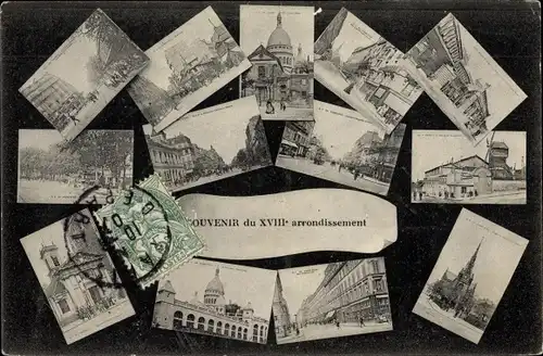 Ak Paris XVIII. Arrondissement Buttes-Montmartre, Windmühle, Kirche, Viadukt, Ortsansichten