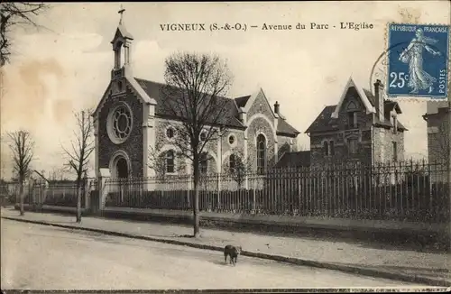 Ak Vigneux Essonne, Avenue du Parc, l'Eglise