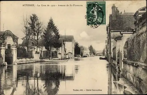 Ak Auxerre Yonne, La Crue de 1910, Avenue de St. Florentin