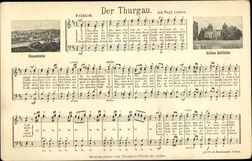 Lied Ak Der Thurgau, Komponist Joh. Wepf., Diessenhofen, Schloss Gottlieben