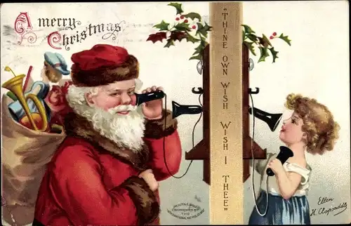 Künstler Ak Clapsaddle, Ellen H., Frohe Weihnachten, Weihnachtsmann, Telefon, Kind