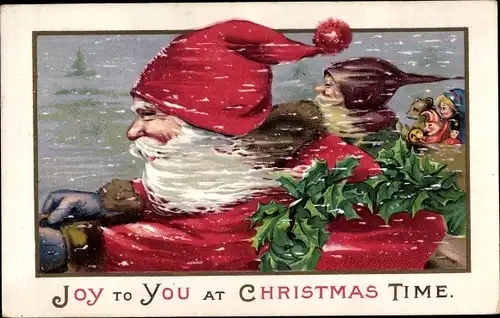 Präge Ak Frohe Weihnachten, Weihnachtsmann, Stechpalmenzweige