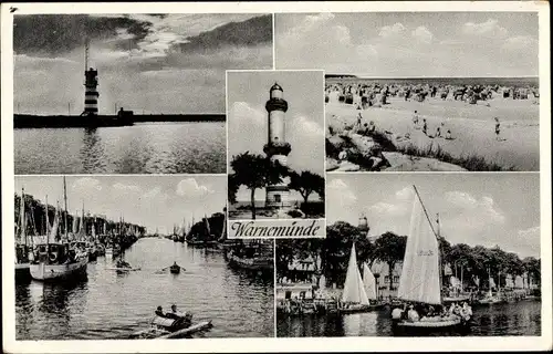 Ak Warnemünde Rostock in Mecklenburg, Stadtansichten, Leuchturm, Segelboote