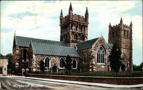 Ak Wimborne Minster Dorset England, The Minster, Ansicht der Kirche